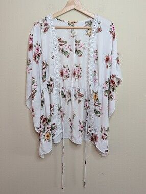 Haute Project Los Angeles Floral Kimono Duster Women's Size 1XL Lace Trim
